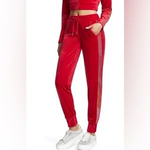 NWT Juicy Couture Bling Trim Velour Joggers in Coco Red Size Small